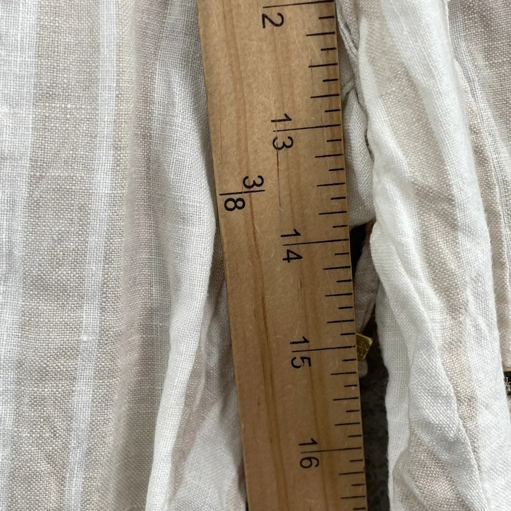 H&M‎ Linen Blend Pants Womens Large Tan White Striped Drawstring Straight Boho